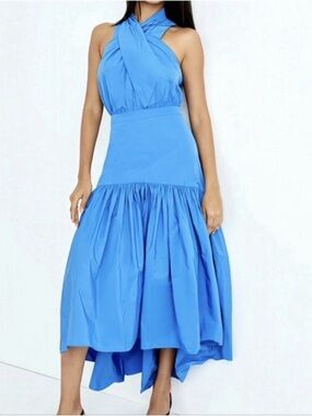 $498 Veronica Beard Blue Radley Crisscross High-Low Maxi Dress Size 6